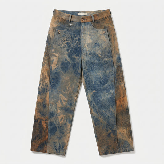 Distressed Tie-Dye Denim Trousers