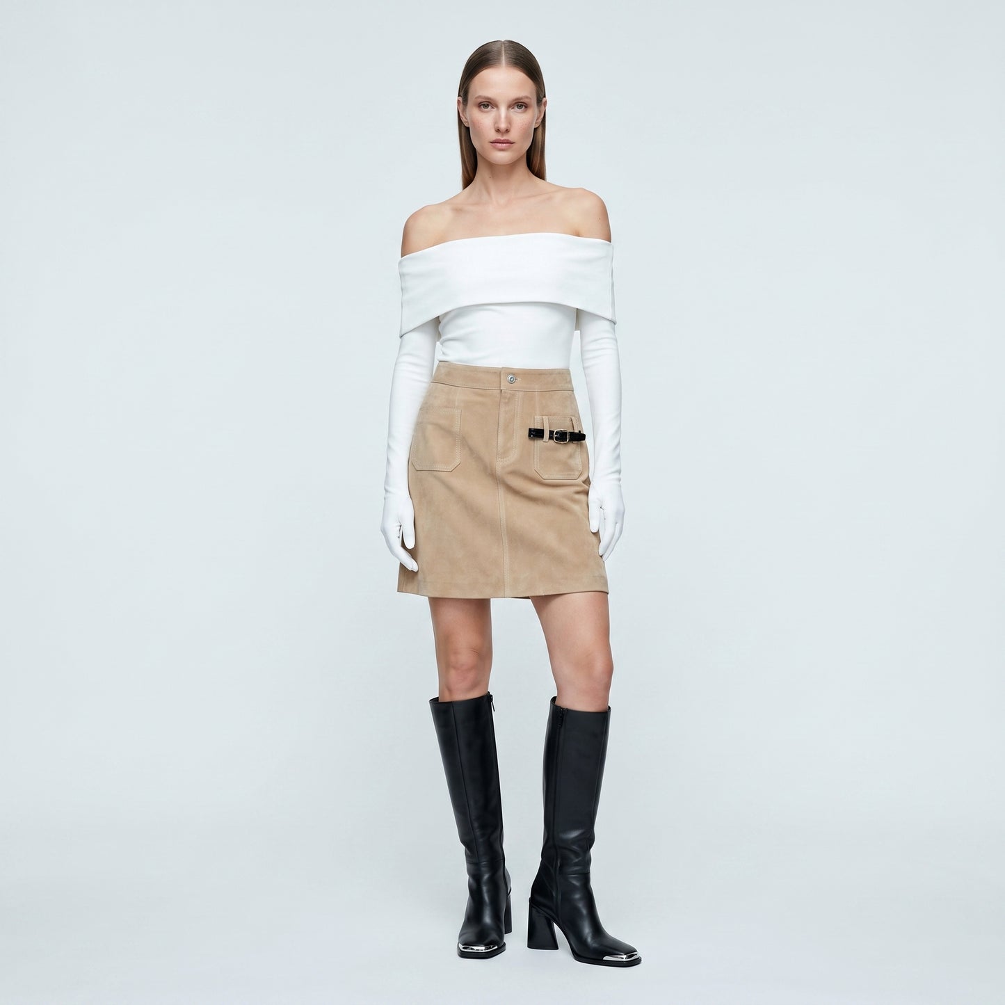 Suede Buckle Detail Mini Skirt