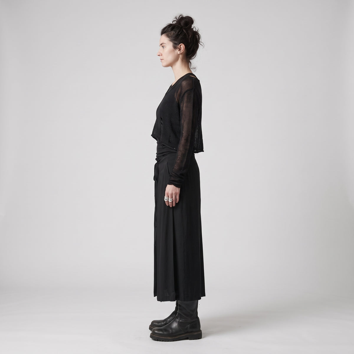 Black Drawstring Midi Skirt