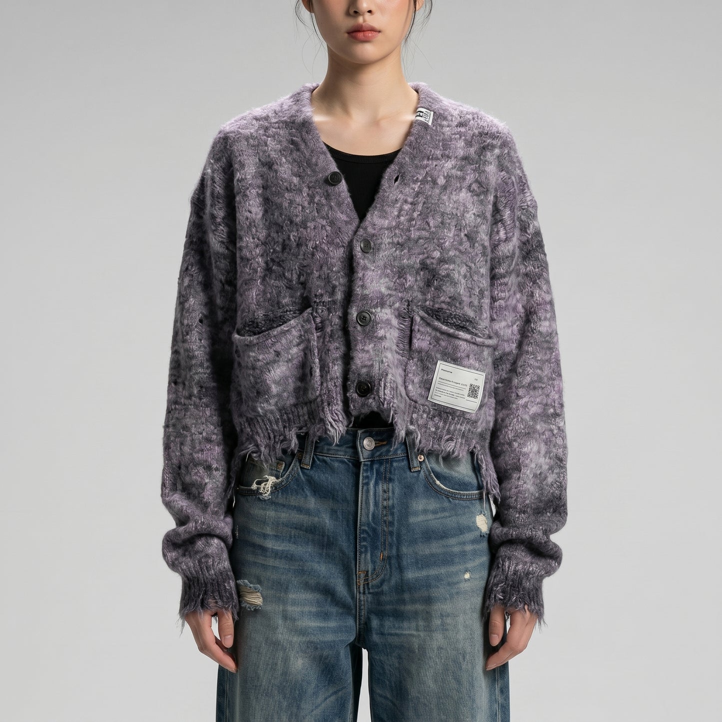 Distressed Textured Button-Down Cardigan