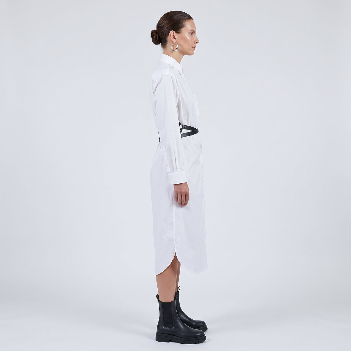 Twist Front Cotton Shirt Dress