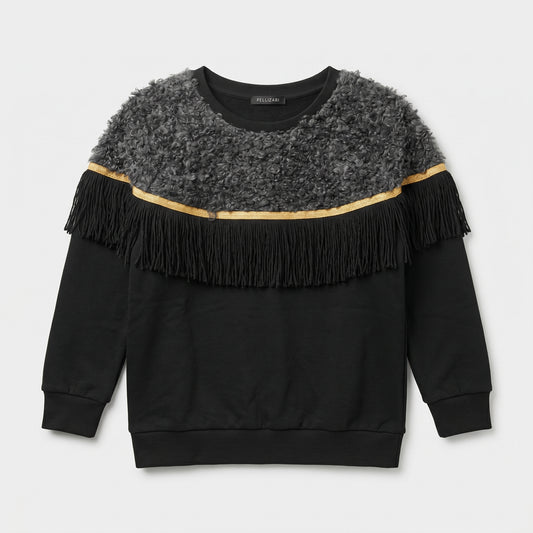 Fringed Bouclé Detail Sweatshirt