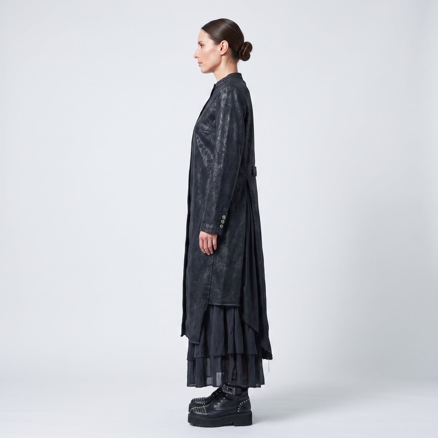 Distressed Washed Cotton Long Jacket