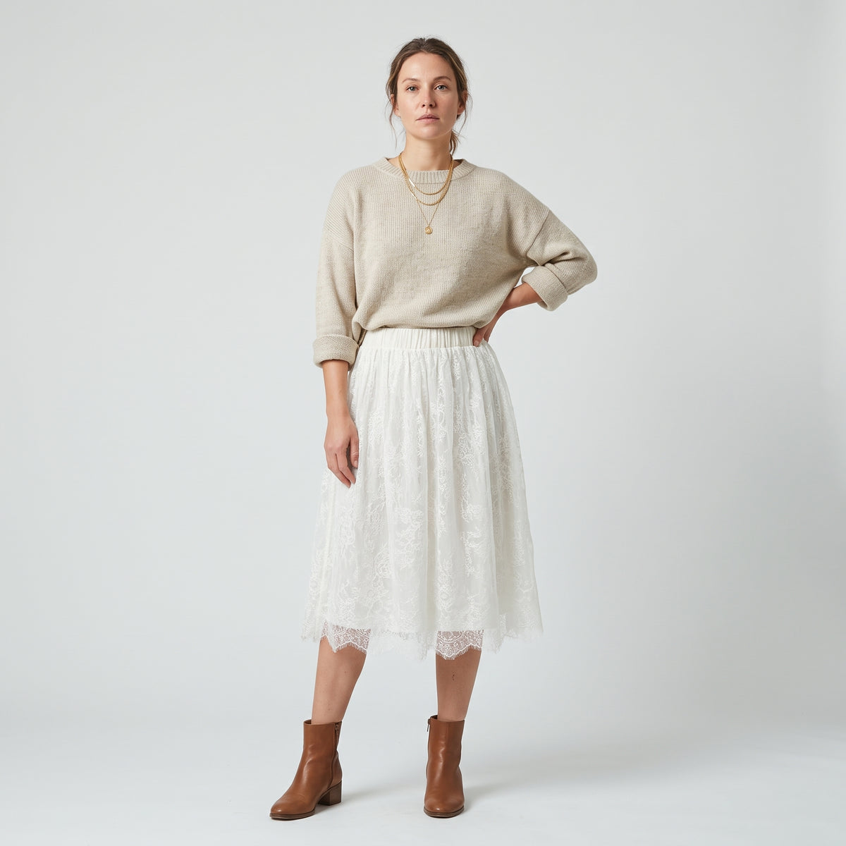 Elegant Floral Lace Midi Skirt