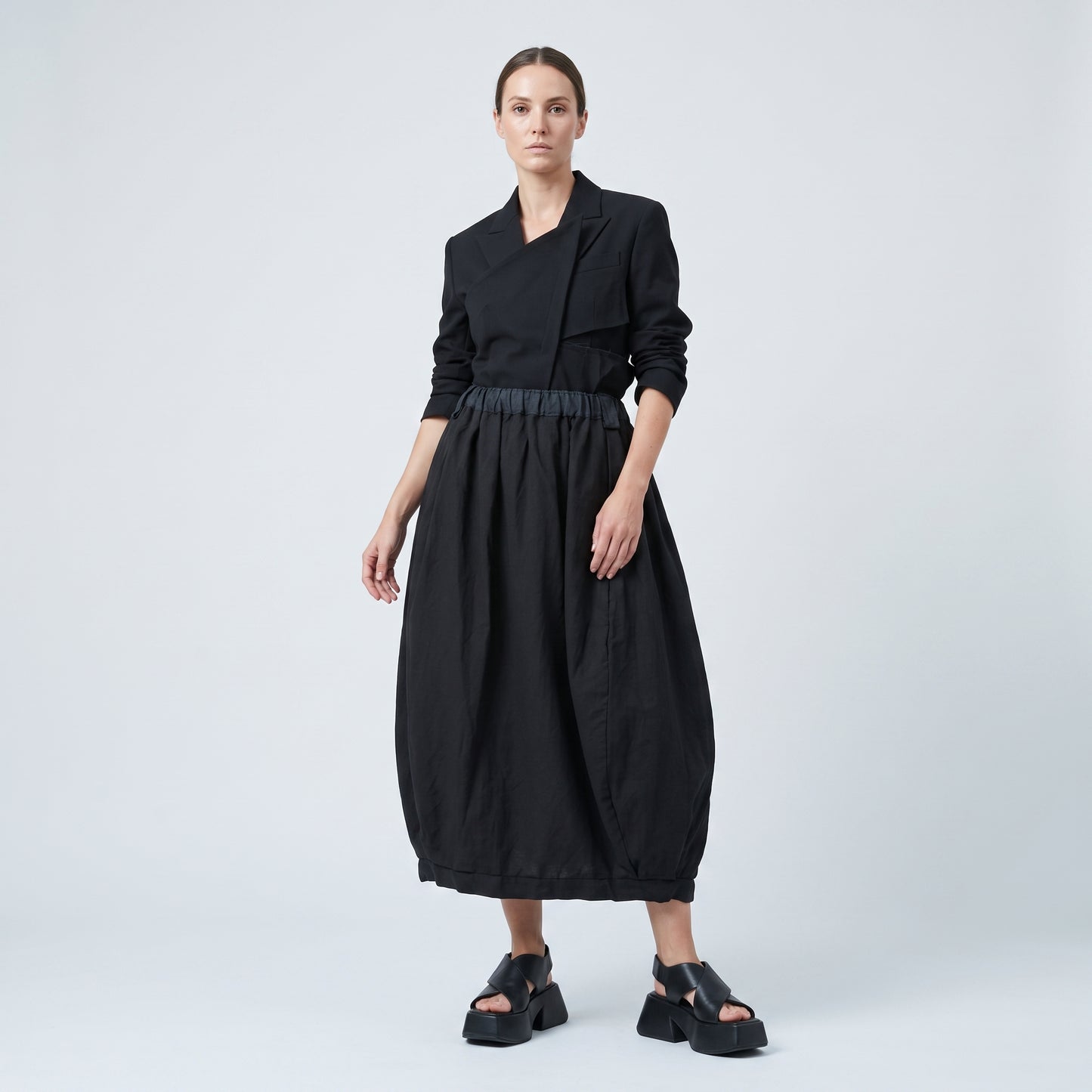 Minimalist Black Balloon Midi Skirt