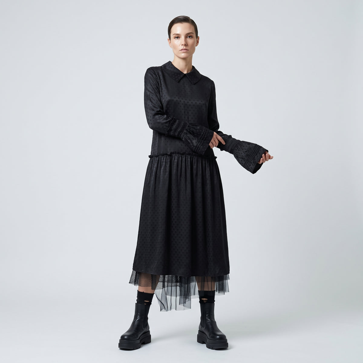 Polka Dot Lace Pleated Dress