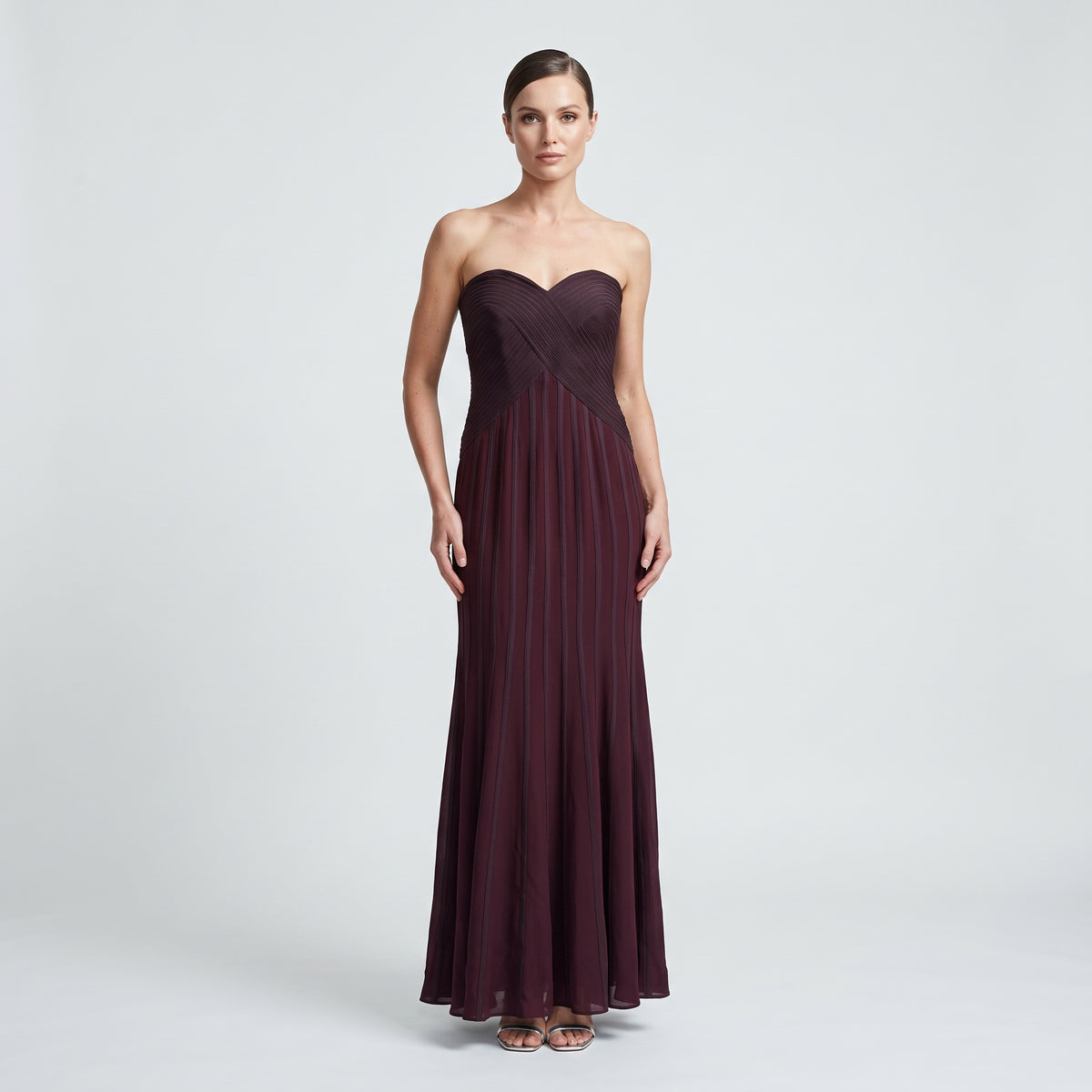 Pleated Strapless Evening Gown