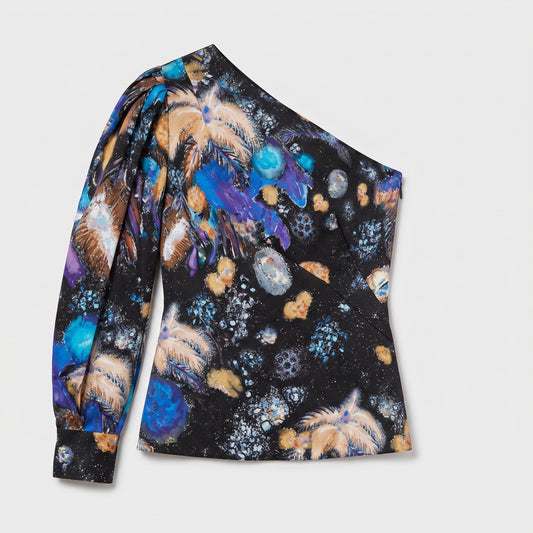 One-Shoulder Floral Printed Top