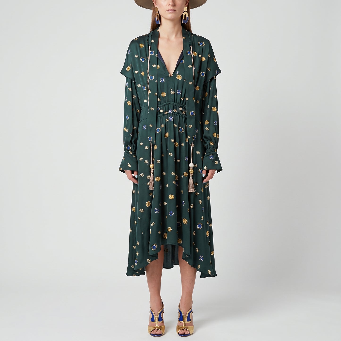 Embroidered Silk Tassel Mini Dress