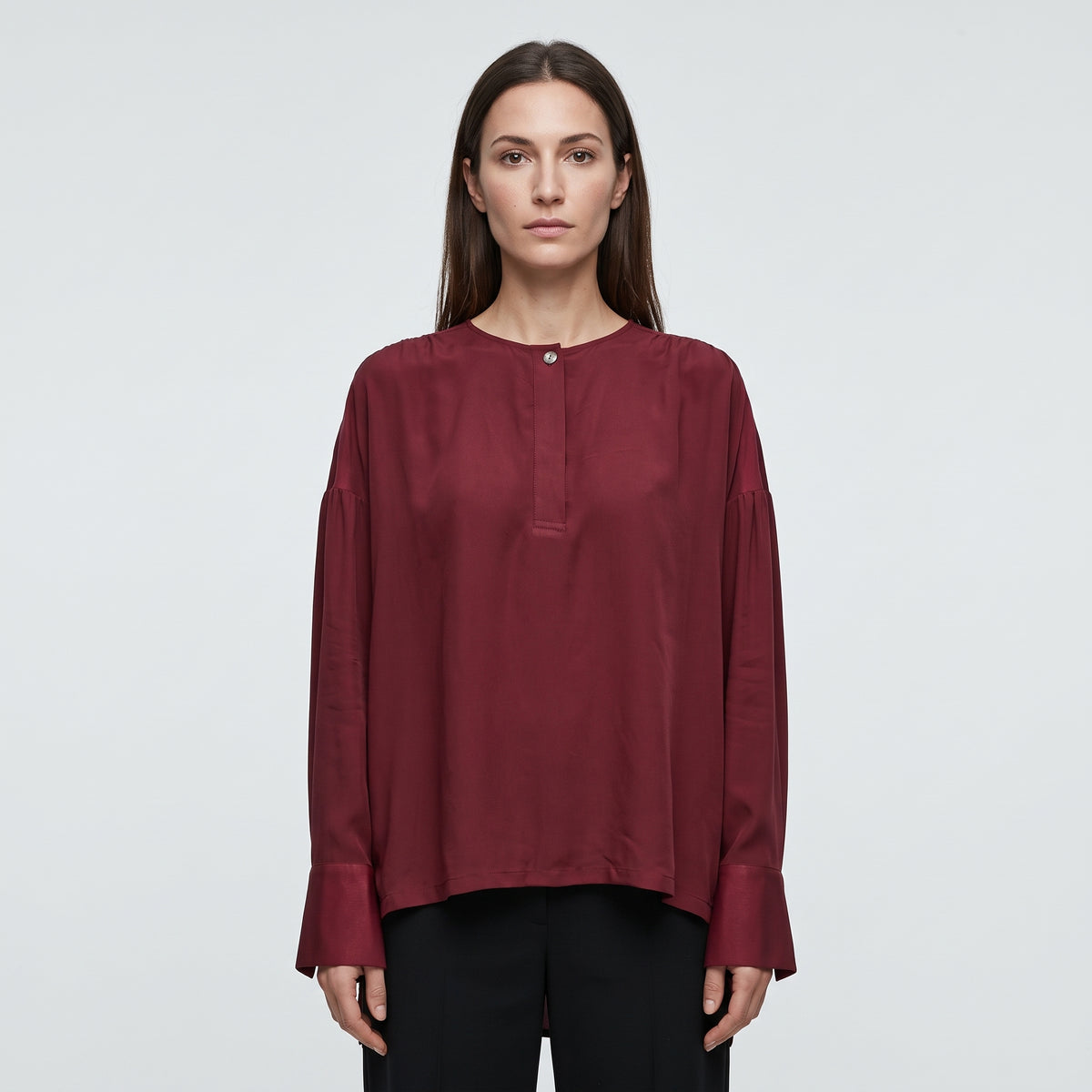 Burgundy Sheer Button Down Blouse