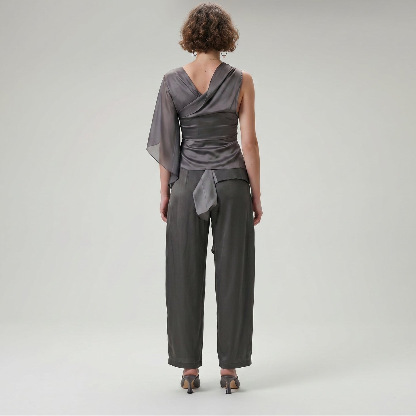 Asymmetric Draped Satin Blouse