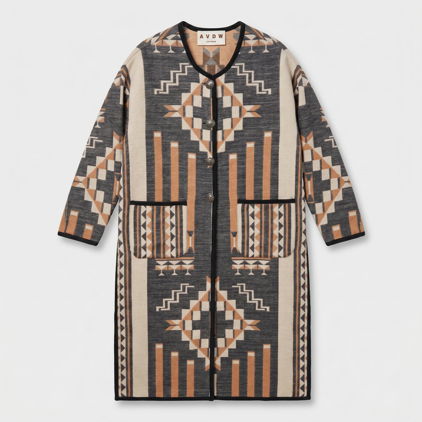 Geometric Patterned Knit Coat