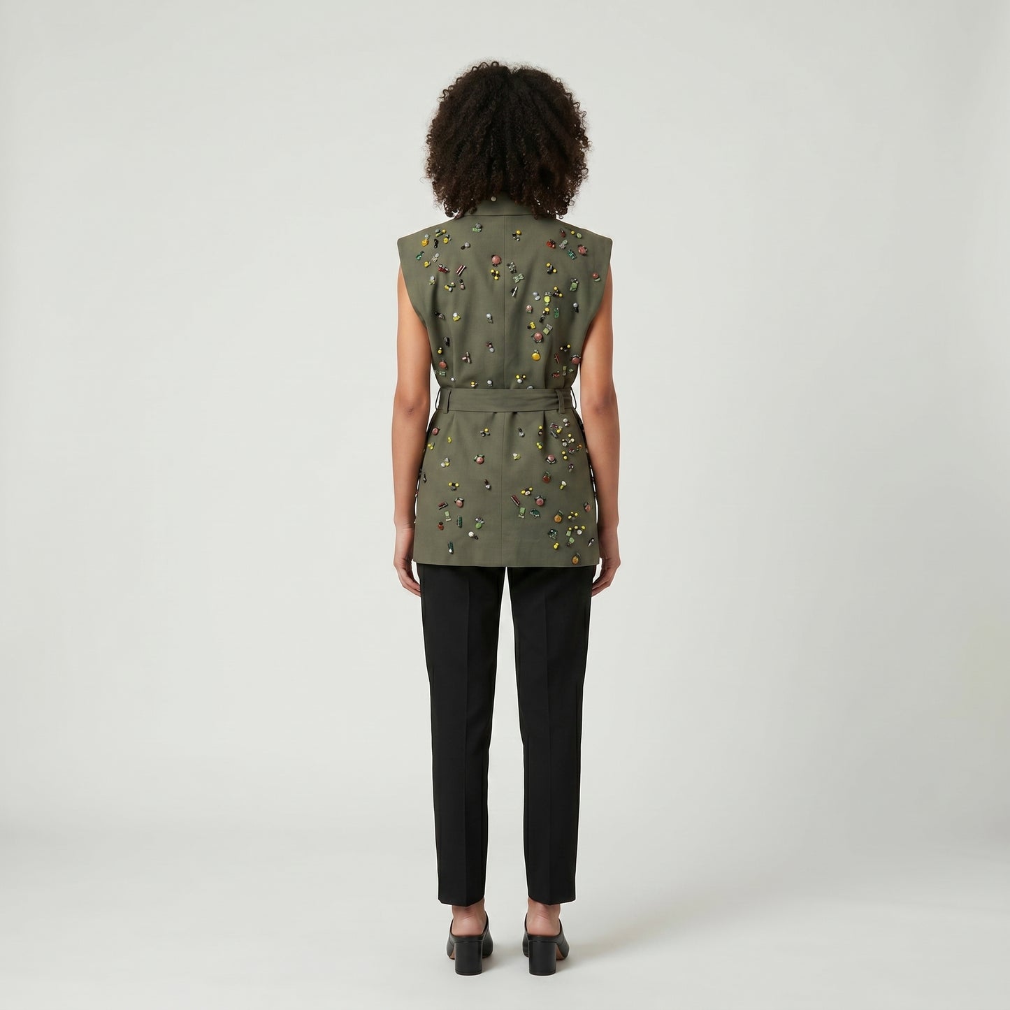 Embellished Tailored Belted Vest
