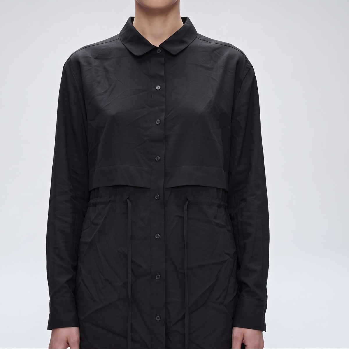 Black Cotton Drawstring Shirt