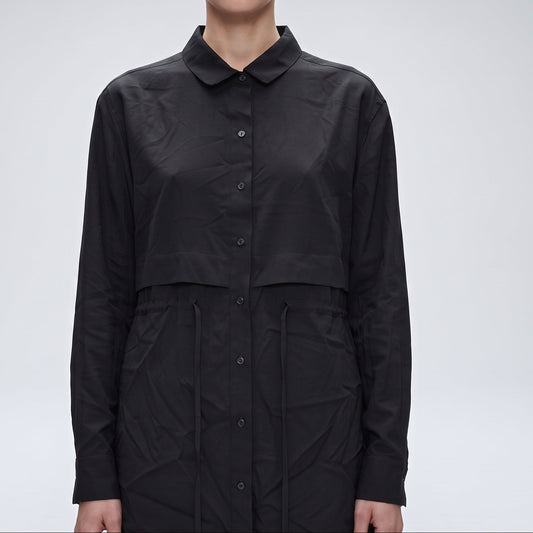 Black Cotton Drawstring Shirt
