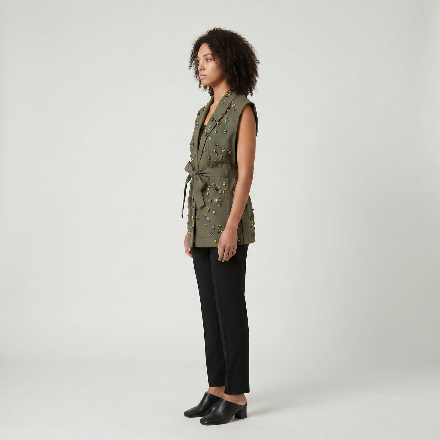 Embellished Tailored Belted Vest