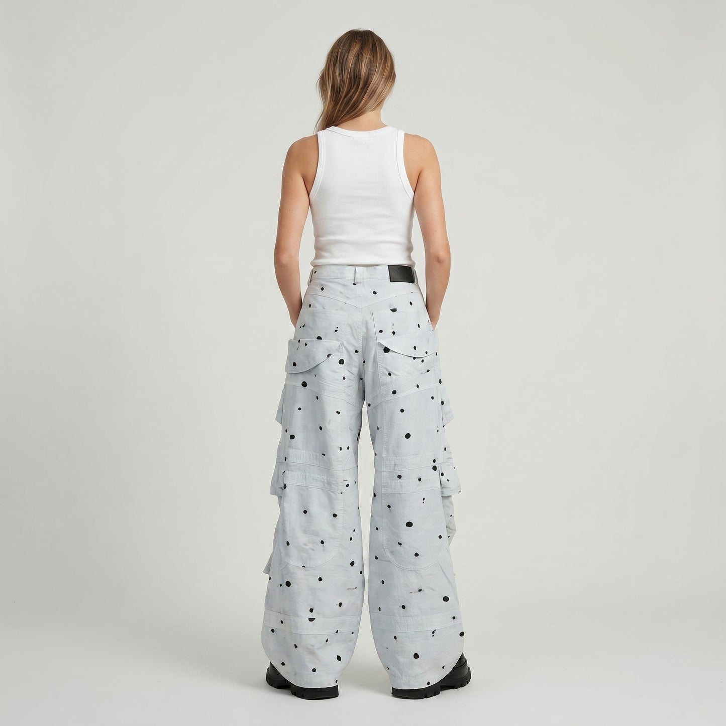 Splatter Print Wide Cargo Trousers