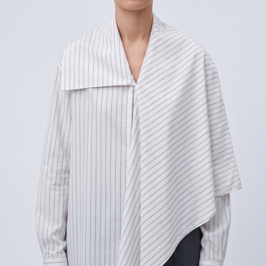 Asymmetric Striped Draped Shirt