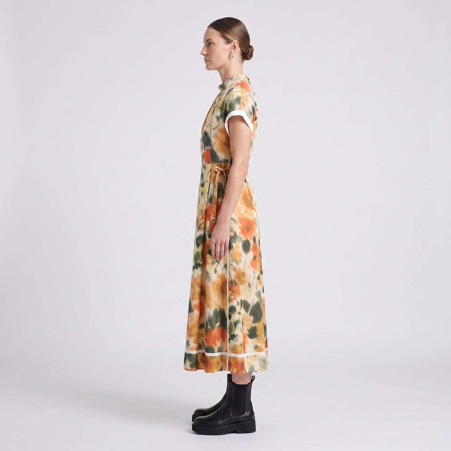 Floral Print Paneled Midi Dress