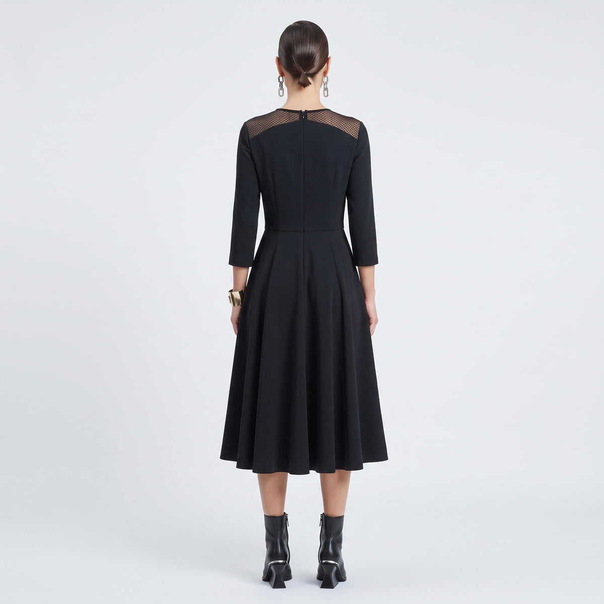 Mesh Paneled Fit-And-Flare Dress