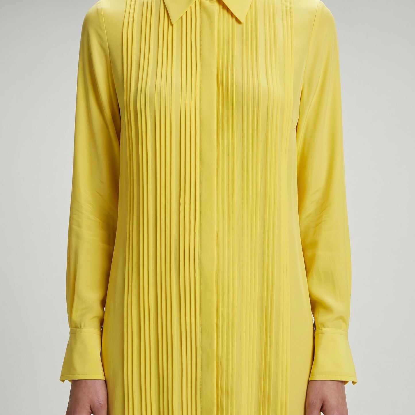 Pleated Yellow Shirt Dress