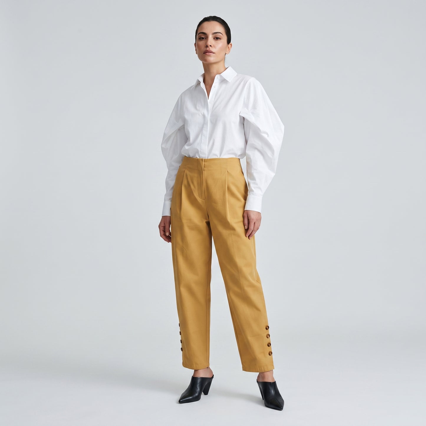 High-Waisted Pleated Mustard Trousers