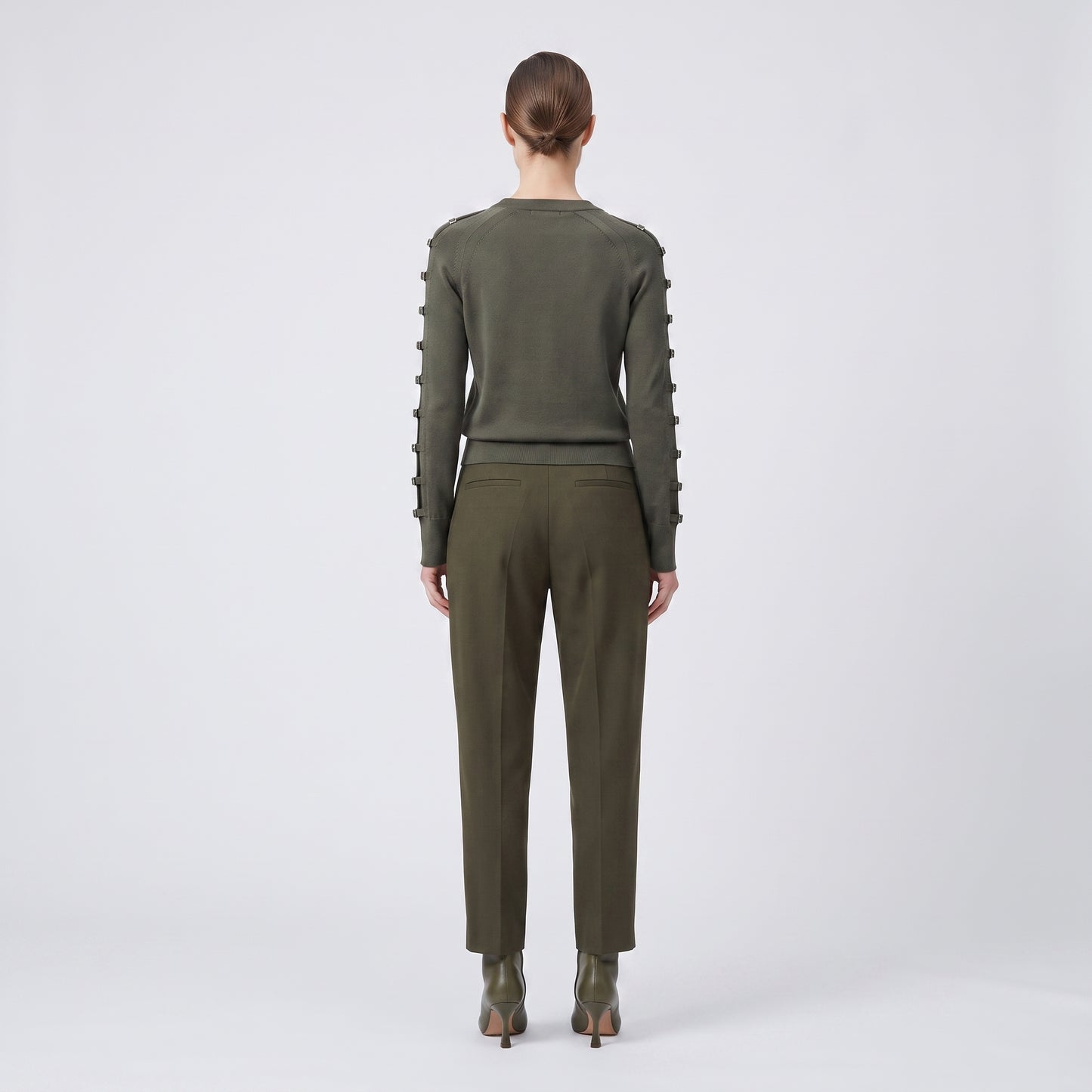 Buckle Detail Olive Knit Sweater