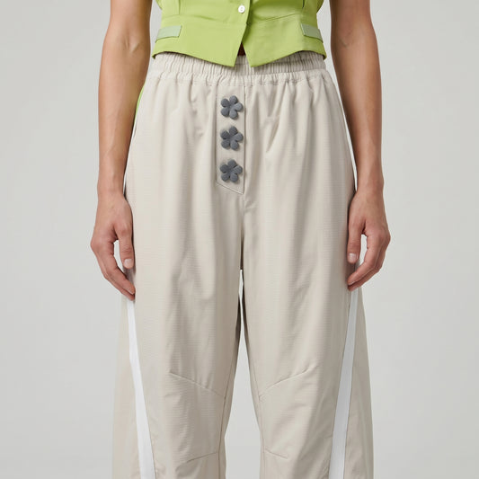 Floral Button Relaxed Casual Trousers