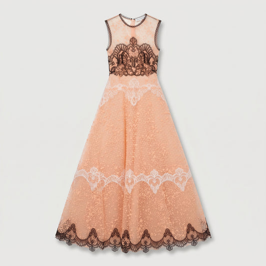 Embroidered Tulle Evening Gown