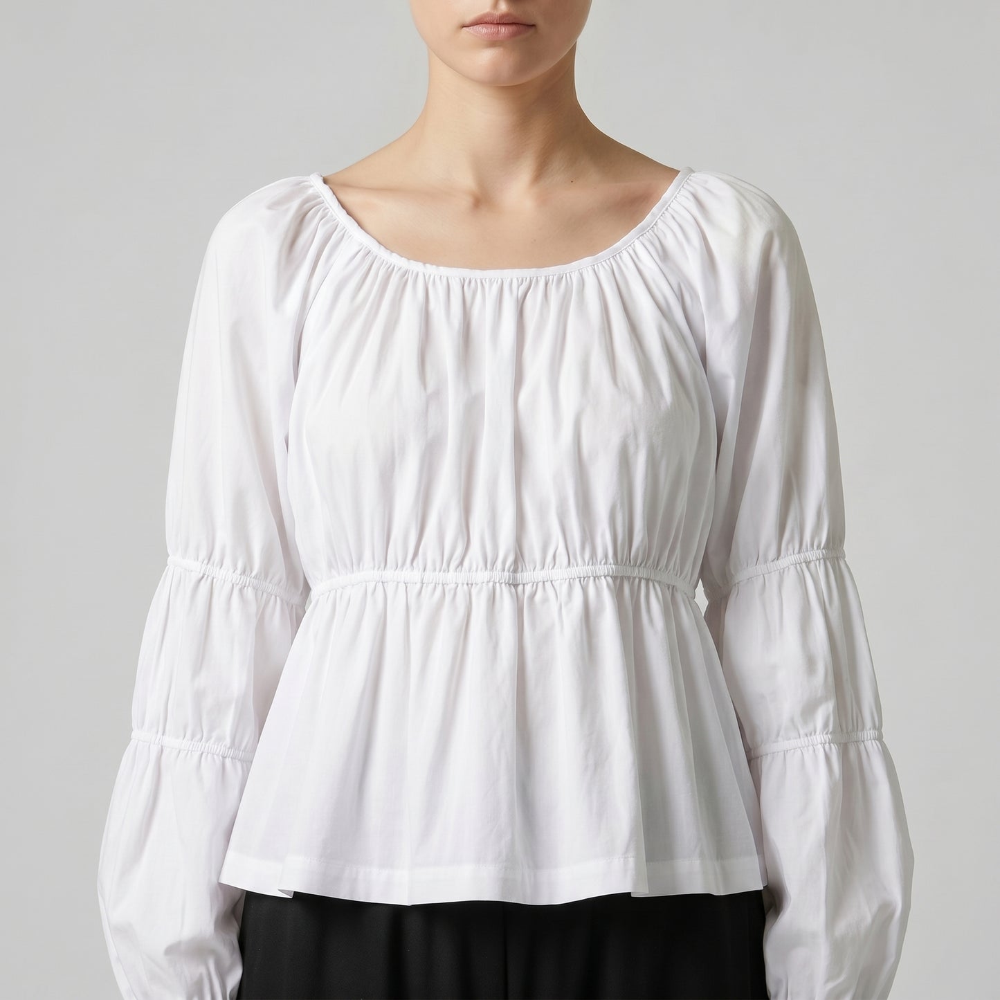 Gathered Long Sleeve White Blouse