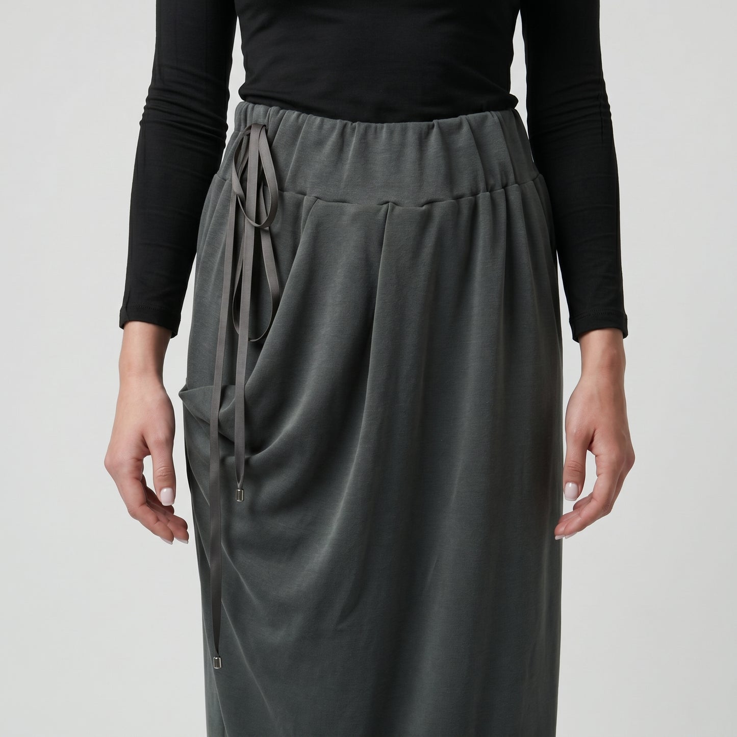 Charcoal Drawstring Midi Skirt