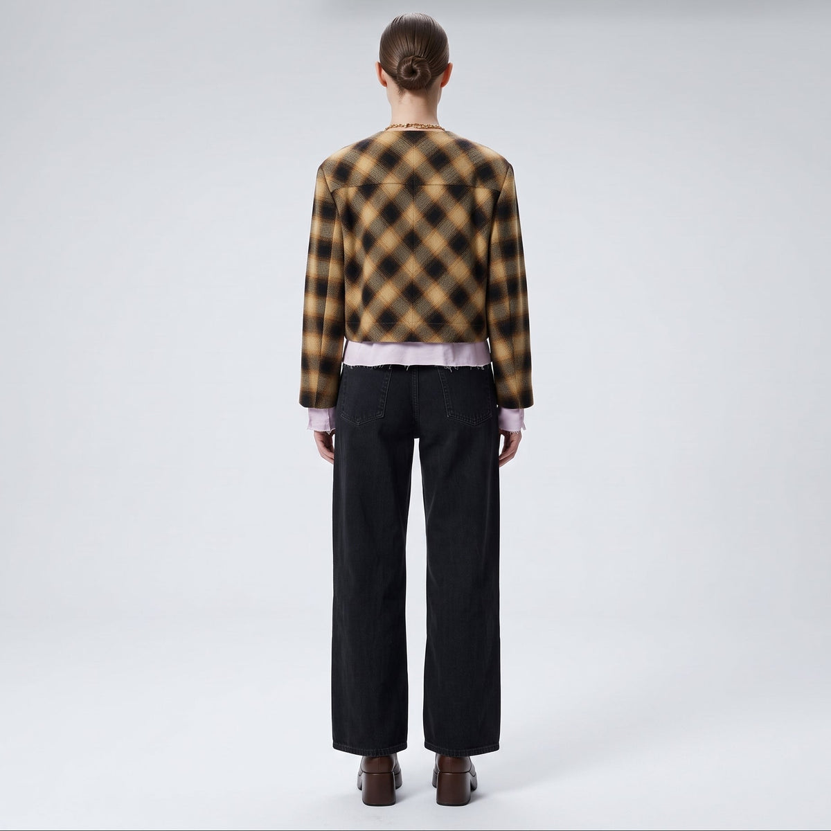 Plaid Wool Blend Cropped Jacket