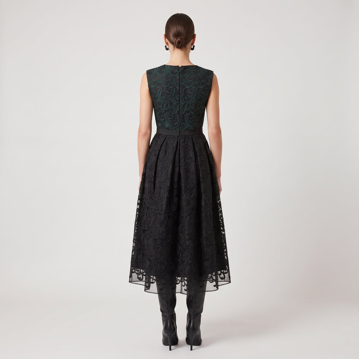Two Tone Embroidered Flare Dress