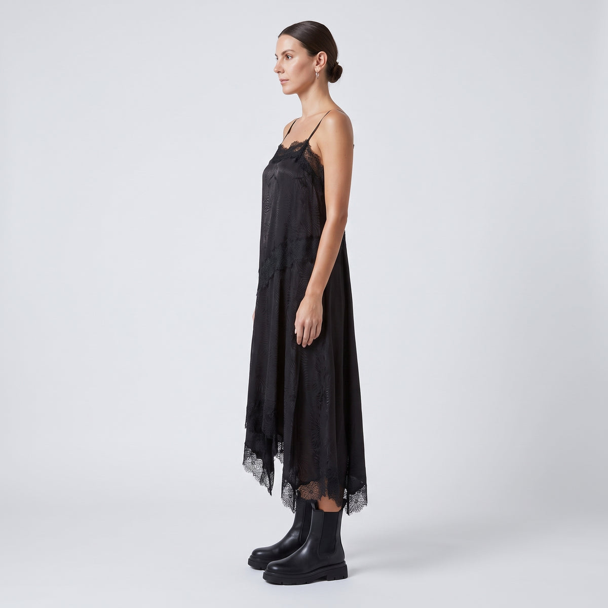 Lace Trimmed Silk Camisole Dress