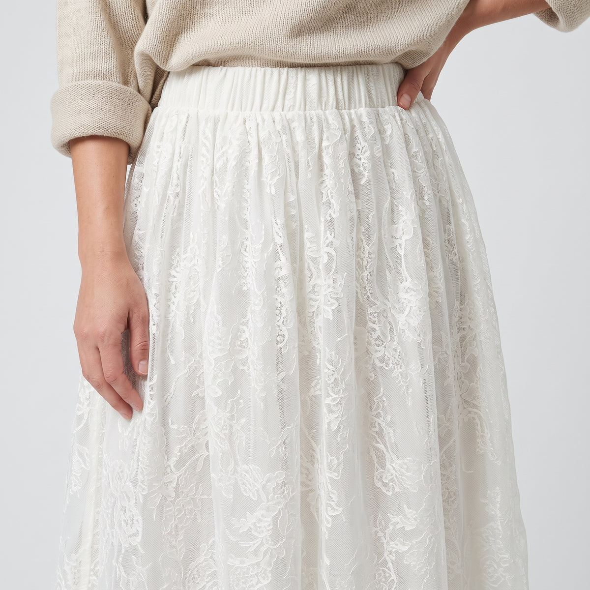 Elegant Floral Lace Midi Skirt