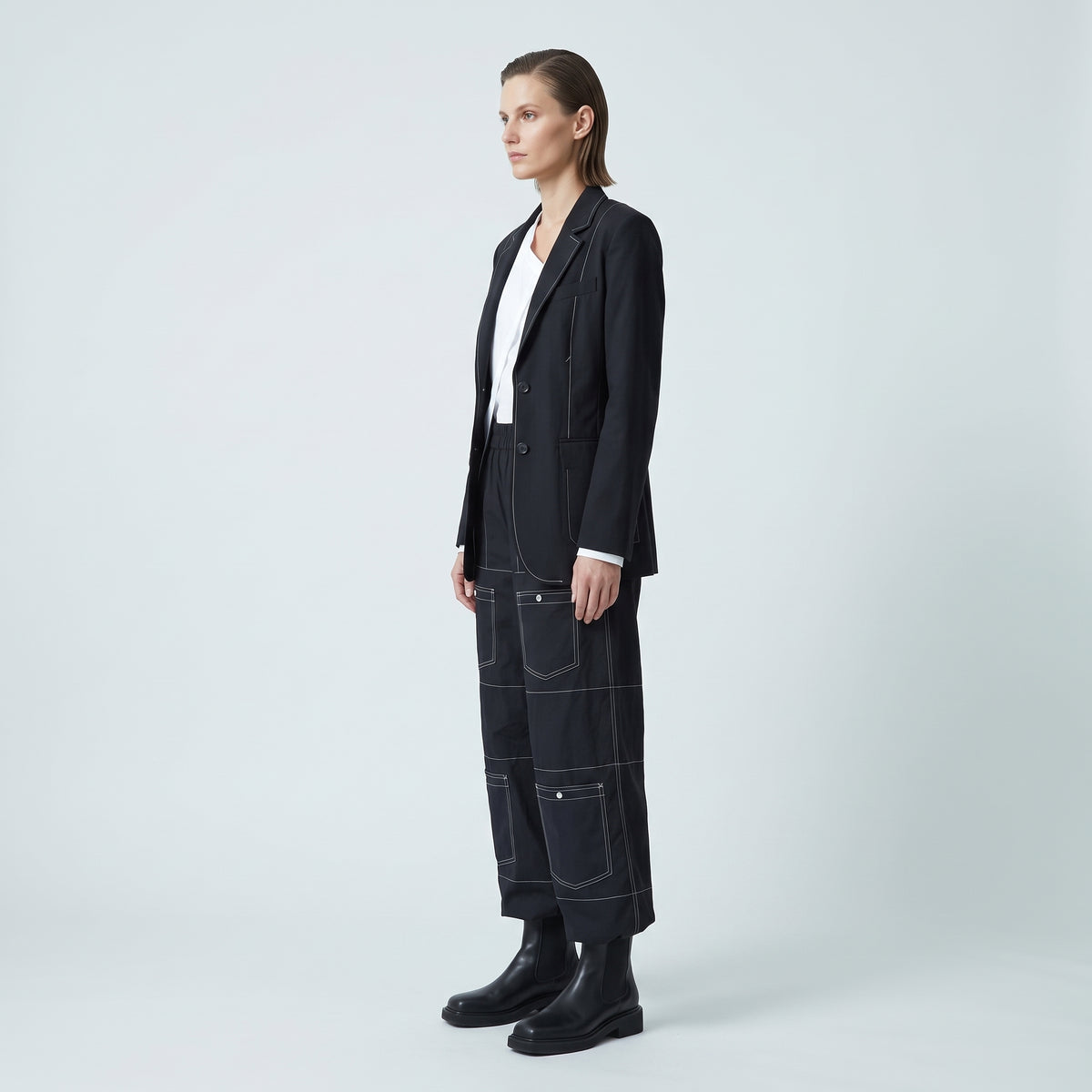 Contrast Stitch Wide Leg Trousers