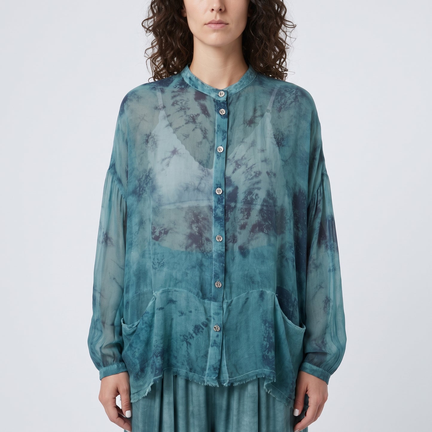 Tie-Dye Mandarin Collar Blouse