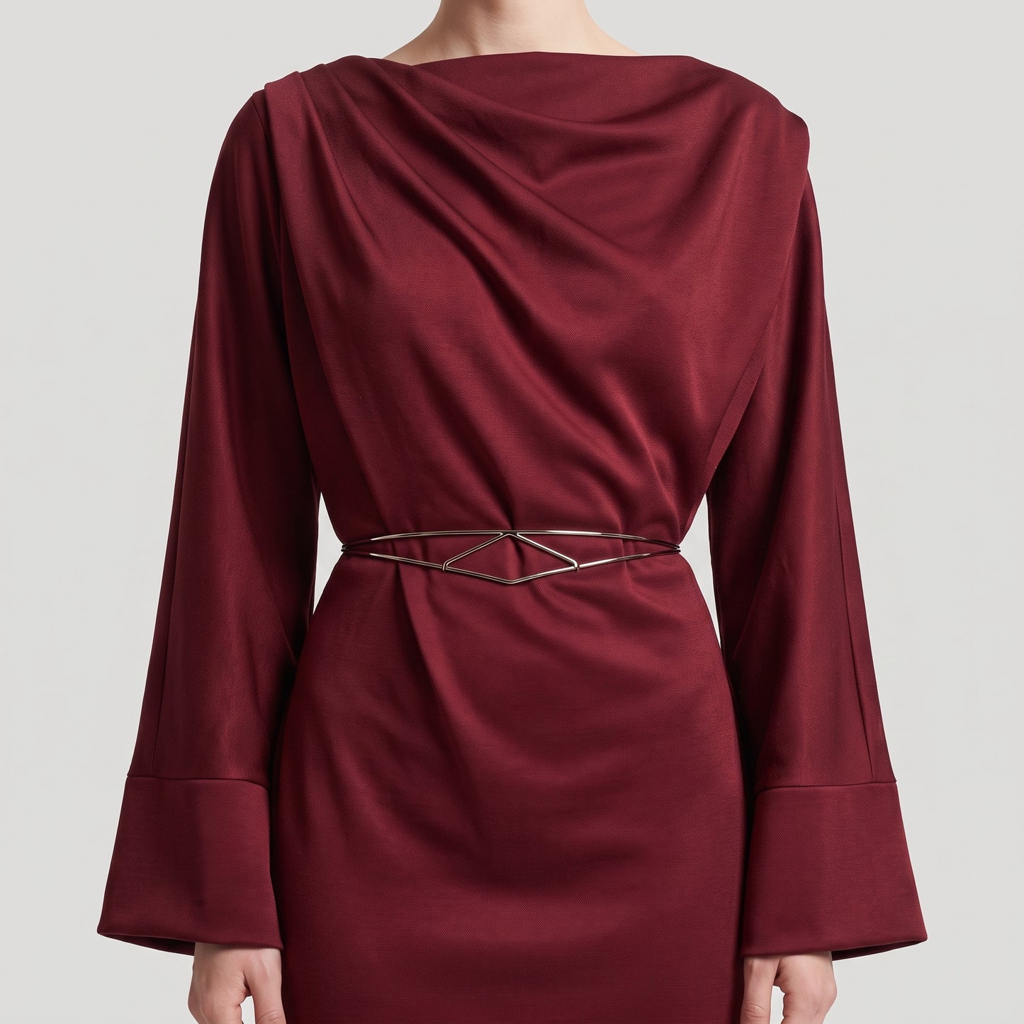 Draped Cowl Neck Burgundy Dress