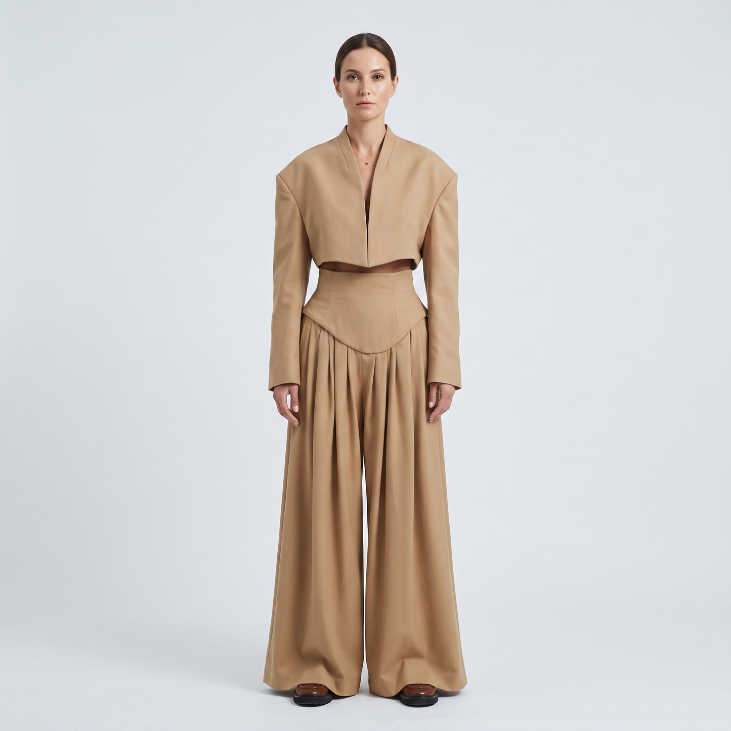 High-Waisted Pleated Wide-Leg Trousers