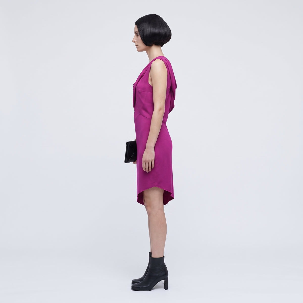Draped Magenta Asymmetric Mini Dress