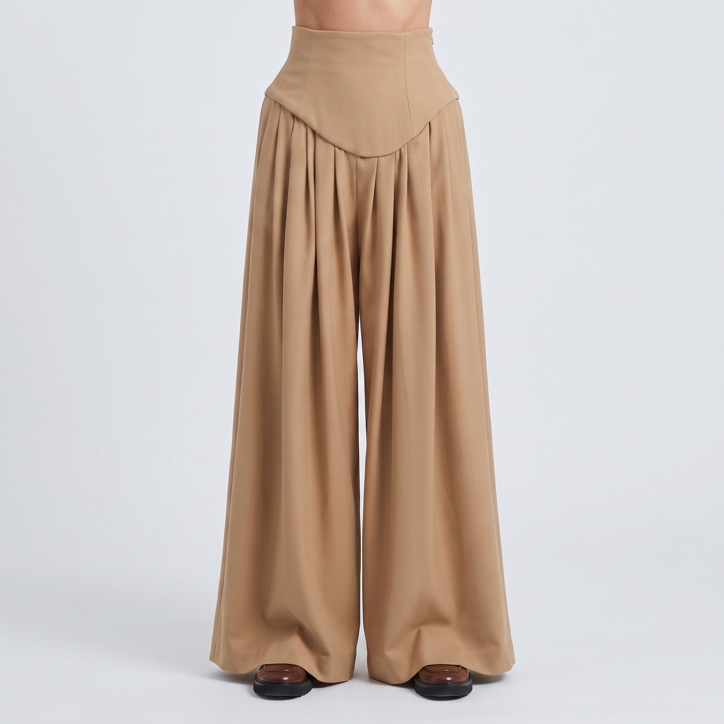 High-Waisted Pleated Wide-Leg Trousers