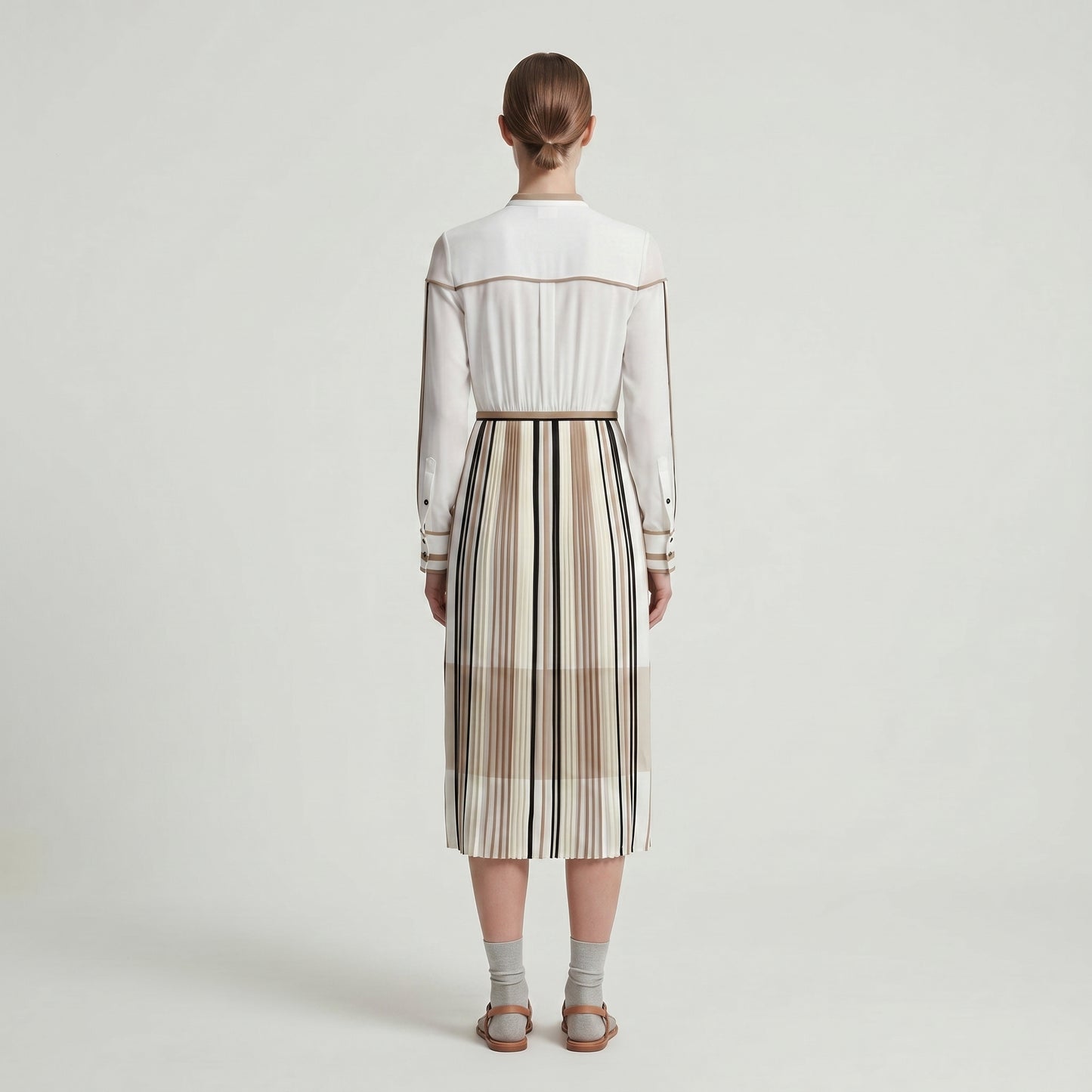 Striped Pleated Midi Shirt Dress