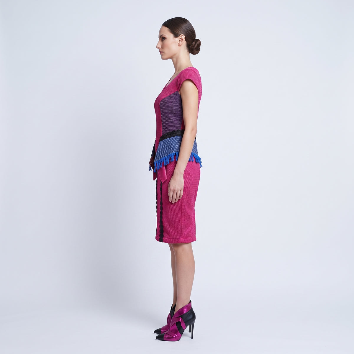 Fringed Sculpted Fuchsia Dress