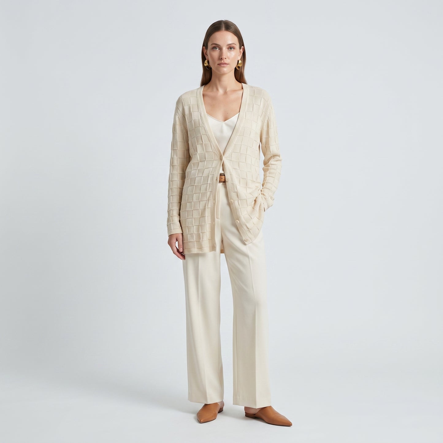 Textured V-Neck Knit Cardigan