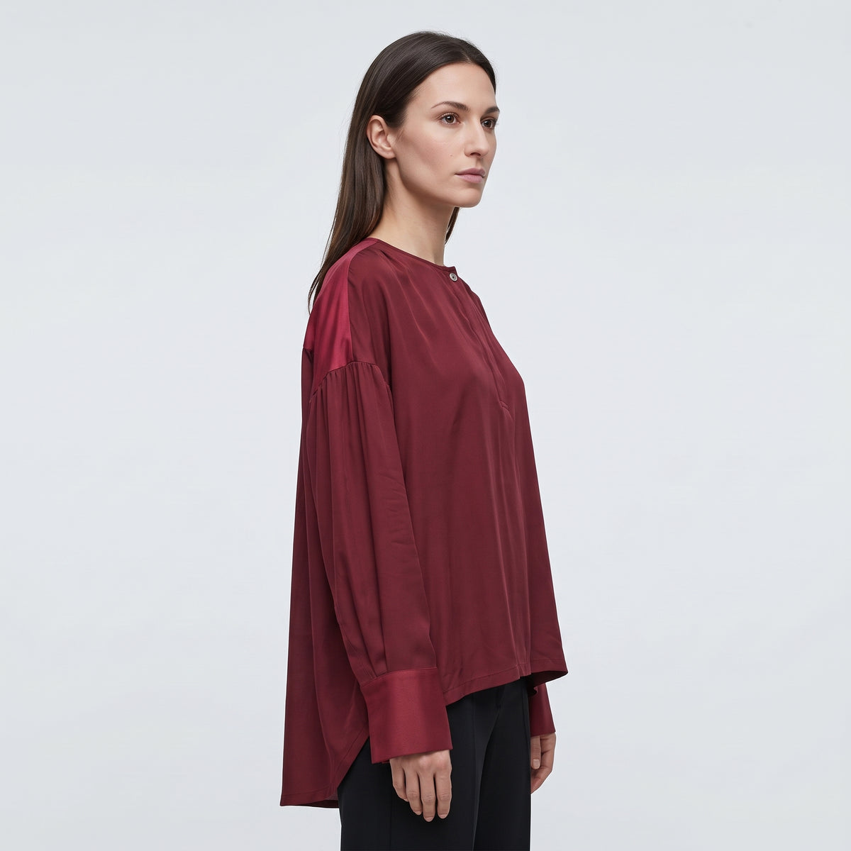 Burgundy Sheer Button Down Blouse