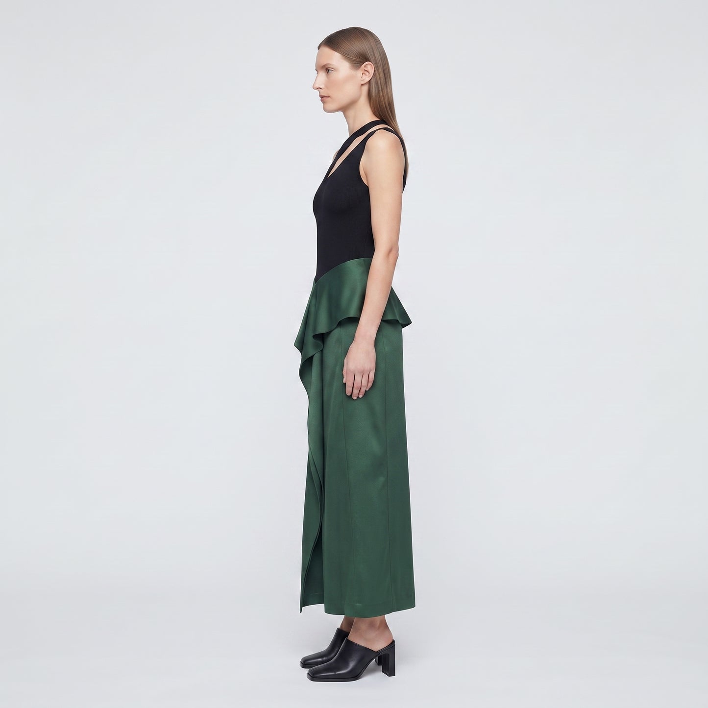 Emerald Ruffled Silk Midi Skirt