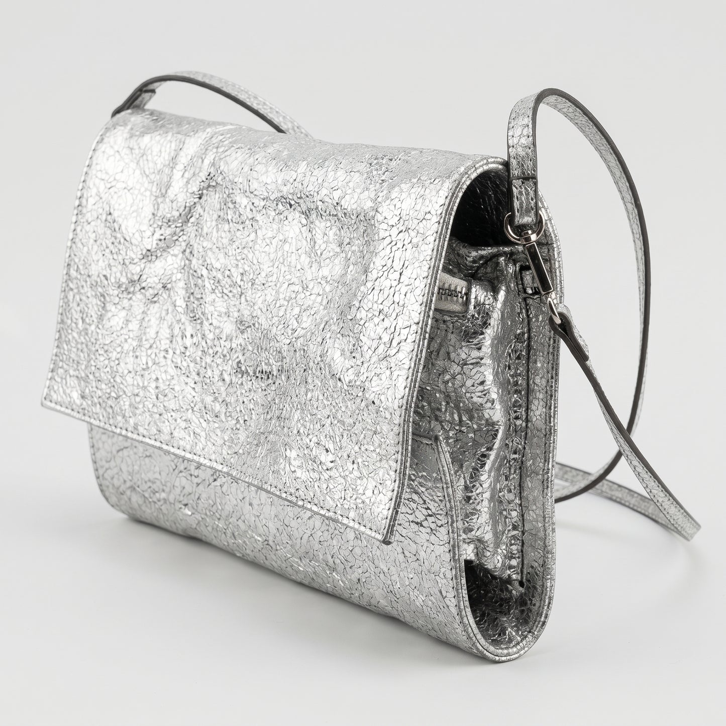 Metallic Crinkled Leather Clutch