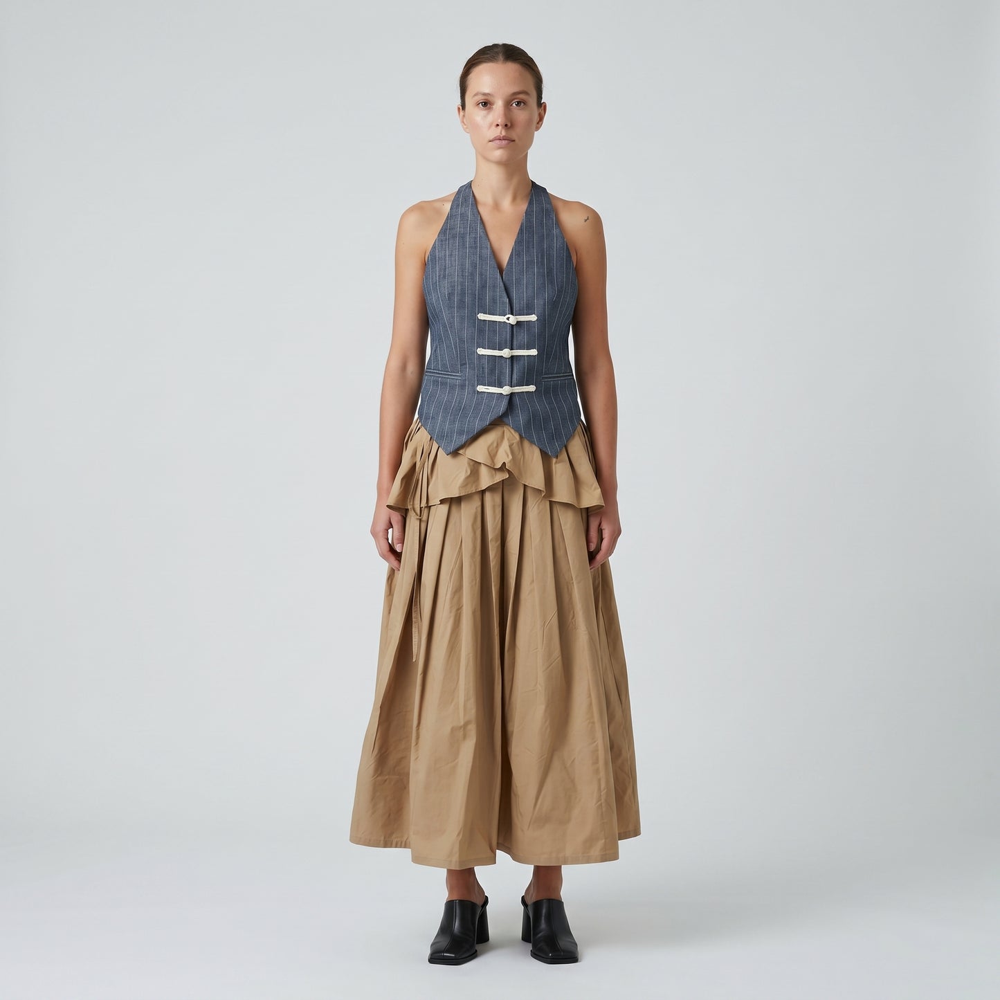 Pinstripe Denim Halter Vest