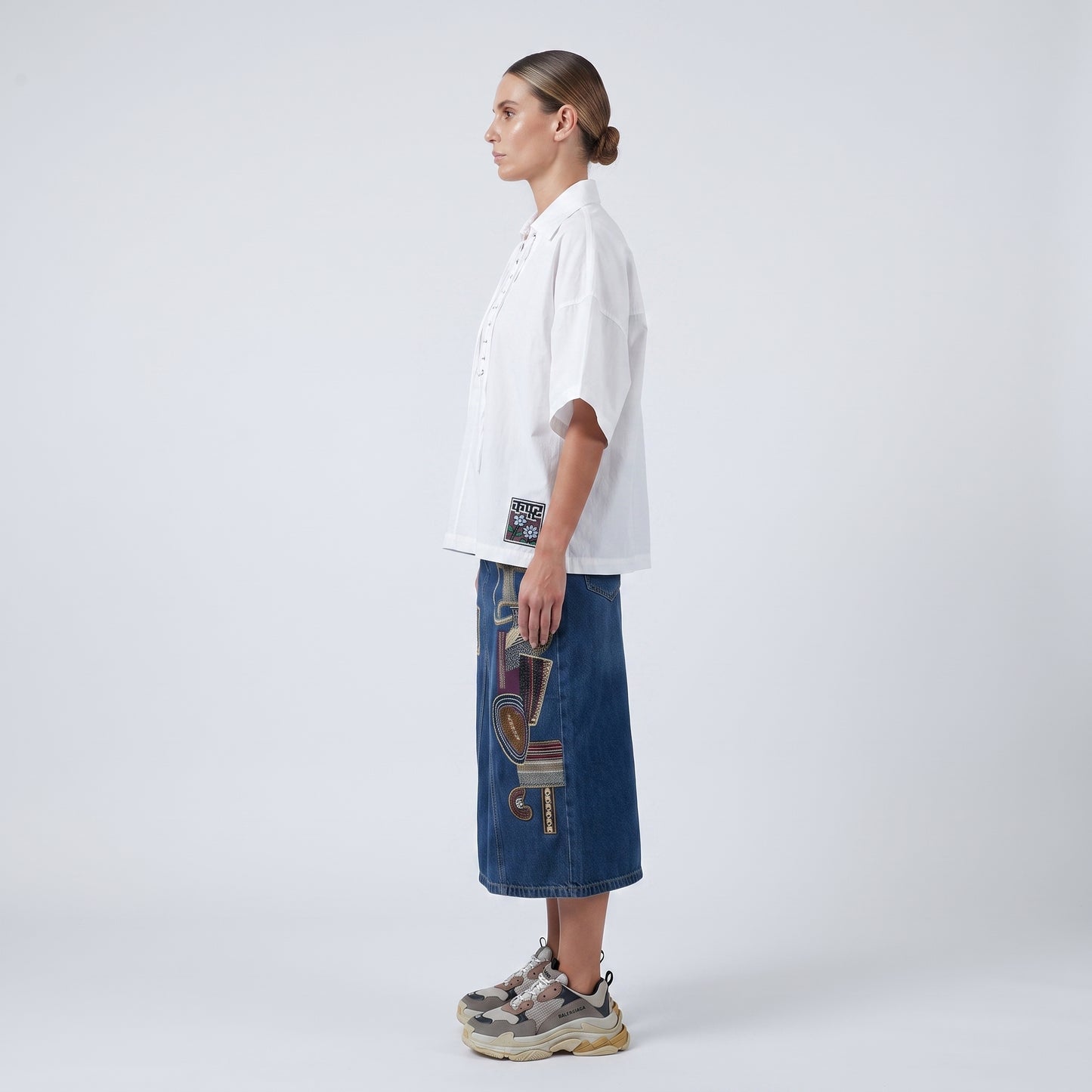 Lace-Up Cotton Poplin Shirt