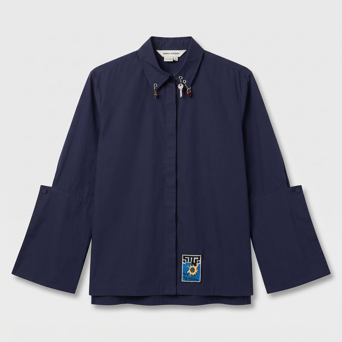 Navy Embellished Poplin Button-Up